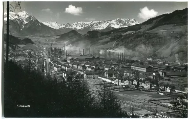 Foto AK DONAWITZ LEOBEN /Steiermark Totale, Fabrikanlagen, Bahnanlagen 20er