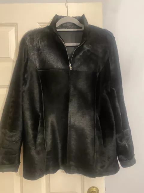 Reversible  Jacket Real Genuine Shearling Fur Black Size 14