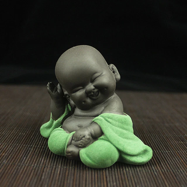 Statua Buddha Maitreya In Ceramica - Decorazione Desktop, Verde, Per Casa E Ufficio