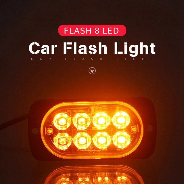 6500K 8 LED Yellow Strobe Light Truck Hazard Beacon Flash Warn Emergency Lamp