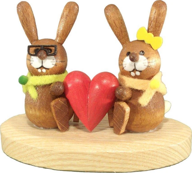 Statua Pasqua Coppie Coniglietto Base con Cuore Altezza Ca 5cm Nuovo Decorazione