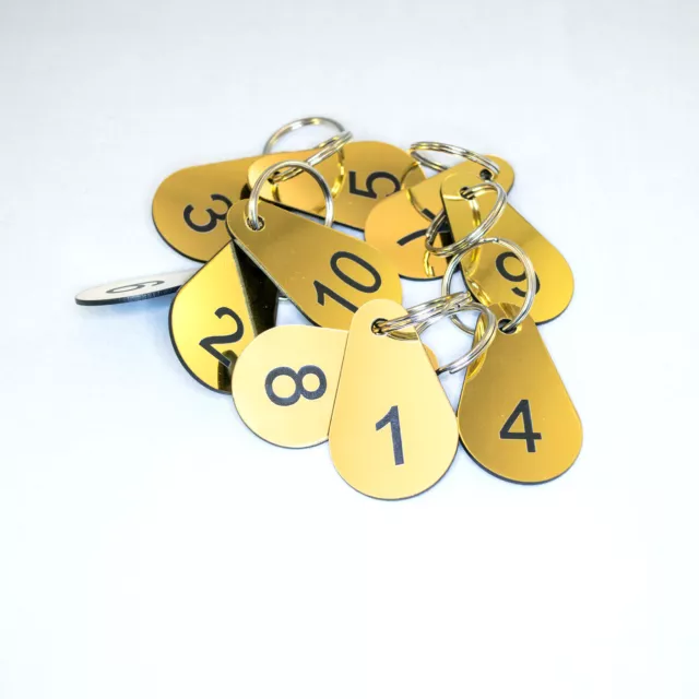 Set of 10 Drop shaped numbered key tags ideal for clubs, leisure centres, school