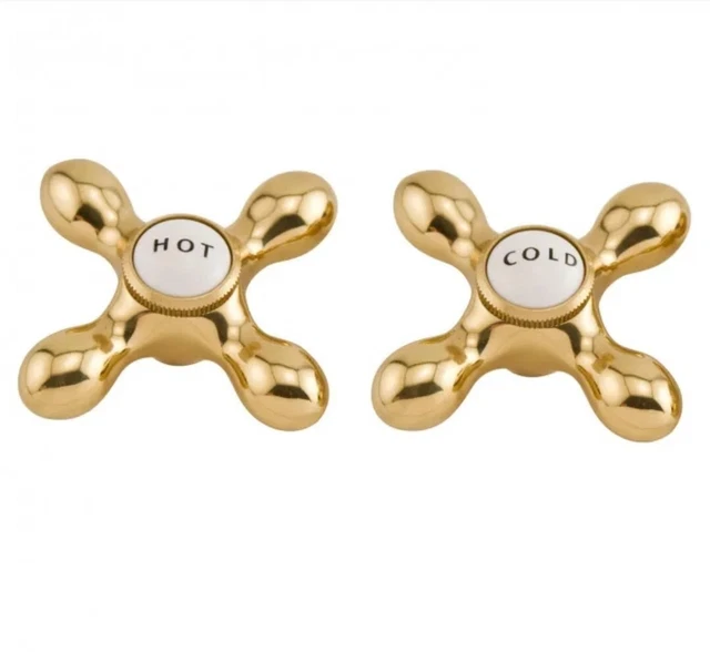 🚨NEW Large Metal & Porcelain Cross Handles pair of 2. Polished Brass RS-219-PB