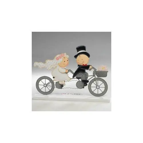 Cake topper metallo spiritoso 2d sposi bicicletta