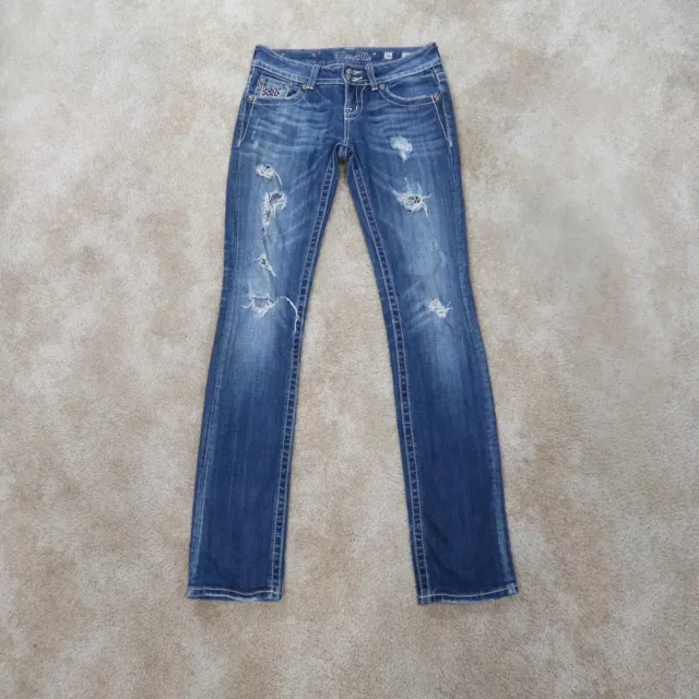 Miss Me Straight Leg Jeans Women's Size 26 Blue Stretch Denim JE500cT18X