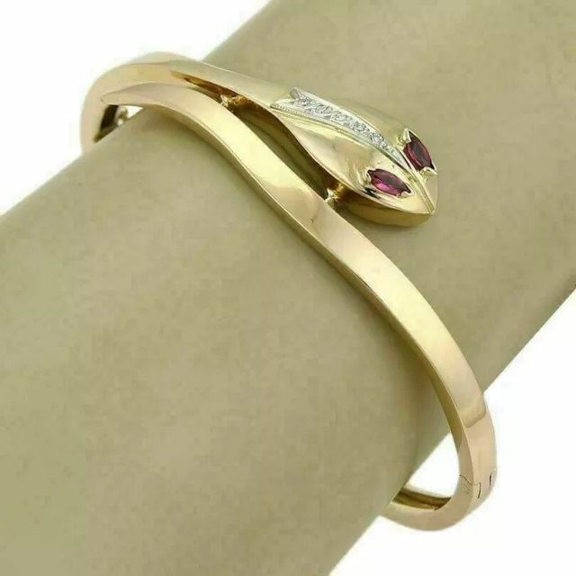 2.50 Ct Marquise Ruby Cubic Zirconia Snake Bangle Bracelet Yellow Gold Plated