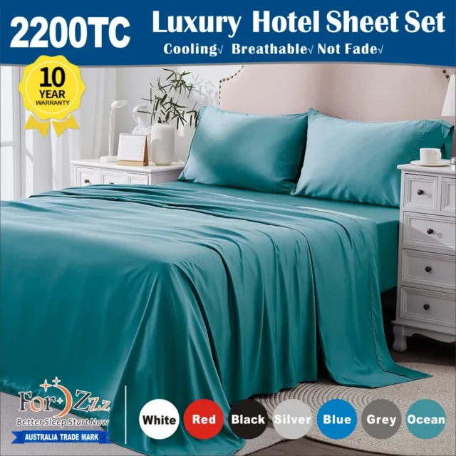 Cooling 2200TC Soft Fitted Flat Sheet Bed Set Single Double Queen Super King Bed