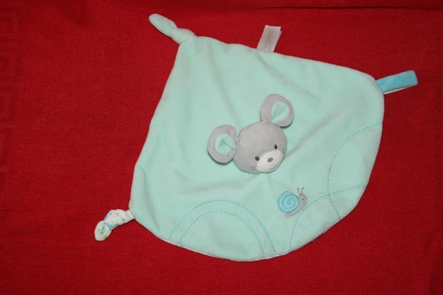 Gipsy Doudou Souris Plat Vert Bleu Gris Attache Tetine Escargot Etat Neuf