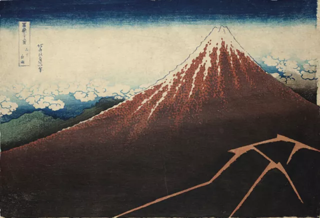 Japanese Art Repro Print Vintage, Shower Below the Summit by HOKUSAI KATSUSHIKA