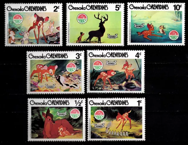 GTSTAMPS, Grenada Gr, Sc #411-17 MNH, 1980, DISNEY BAMBI