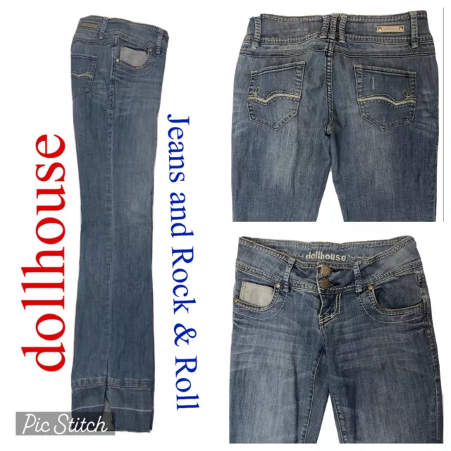 Dollhouse Womens Jeans Blue Sz 29 x 33 3/4 Low Rise 6.5 Straight  Raw Hem Denim