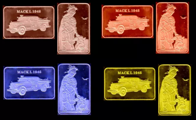 ★★★ Collection Complete De 4 Medailles ● Vehicule Pompiers Mack L 1948 ★★★