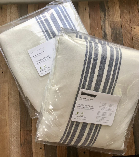 2 Pottery Barn NAVY Riviera Stripe Blackout Curtains Drape 2-in-1 Pole Top 50x84 2 Pottery Barn NAVY Riviera Stripe Blackout Curtains Drape 2-in-1 Pole Top 50x84