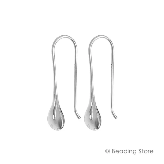 925 Sterling Silver 31mm Tear Drop / Pear Shape Dangle French Ear Wire Earrings