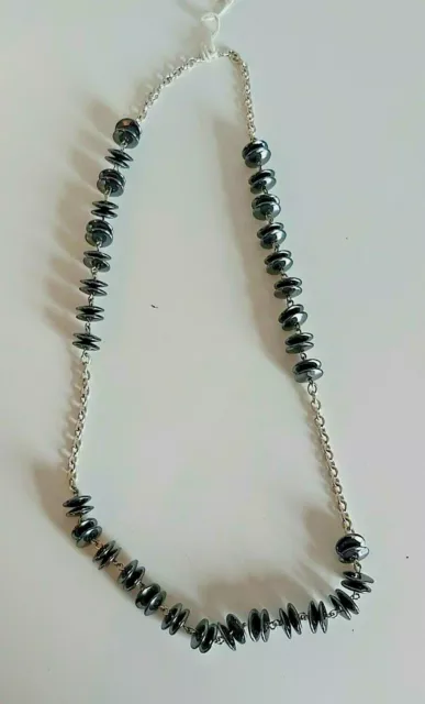 Heavy Hematite and Sterling Silver Handmade Necklace