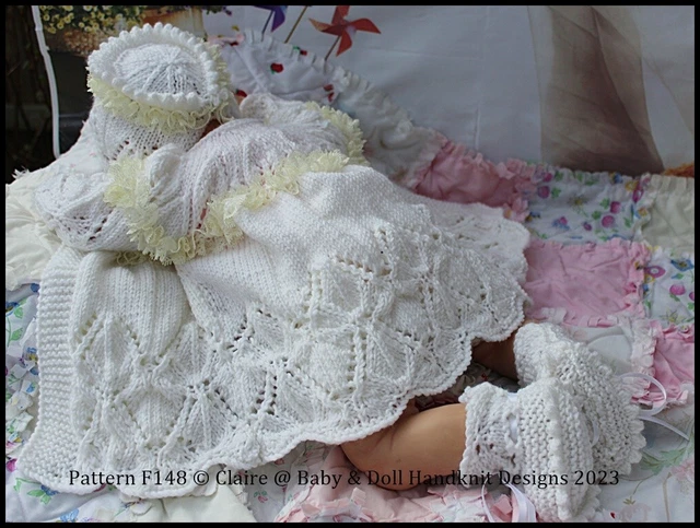 Knitting Pattern F148 Traditional Leafy Lacy Matinee Set 16-22" Doll/ 0-3M Baby