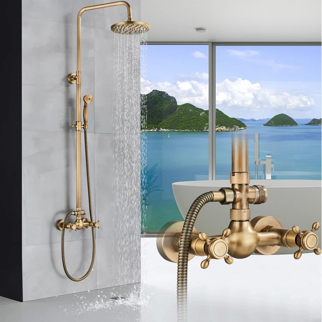 KinHall Retro Duscharmatur – Wandmontage Mit Regendusche, Handbrause & Praktischem Regal, Einstellbar 75-120 Cm, Für Badewanne