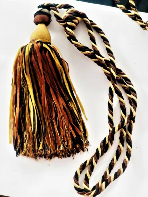 ONE Large Curtain Tie Backs Elegant Gold BLACK & Bronze Tassel With Ball