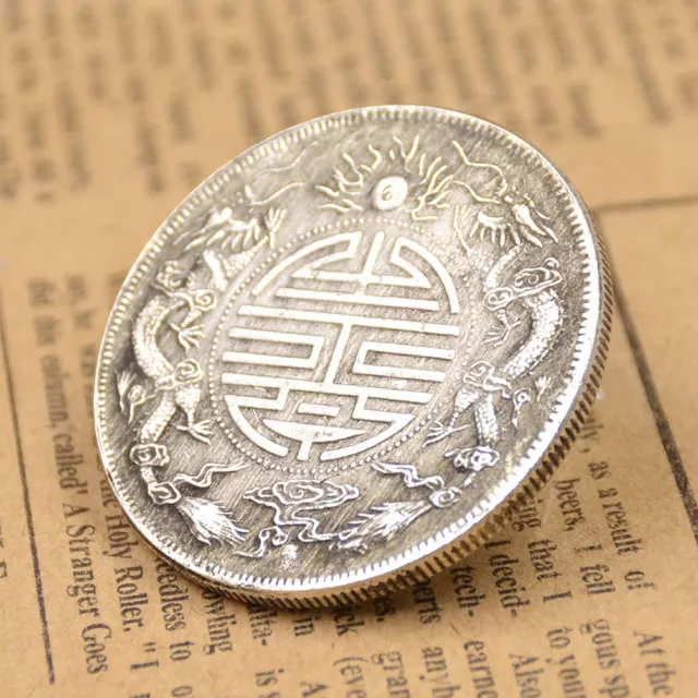 Chinese Feng Shui Double Dragons Carved Lucky Coins Auspicious Retro Copper Coin