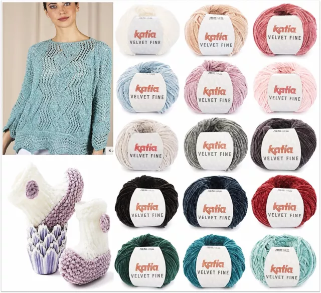 50g Katia Velvet Fine Strick Häkelgarn Wolle zum Stricken Häkeln GP 59,00€/1kg