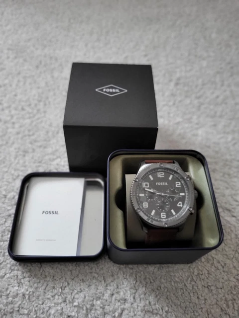 Fossil Herren Armbanduhr Brox Leder braun, Gehäuse Titan Grau BQ2800