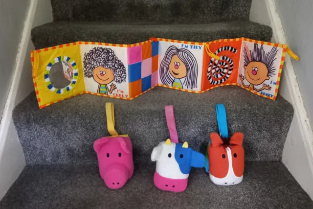 Paquete de 3 libros de buggy de tela suave para bebé y juguetes Taf libro de cuna de piso 