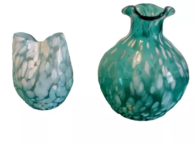Vintage Hand Blown Splatter Glass Vases Lot of 2 6" & 4"