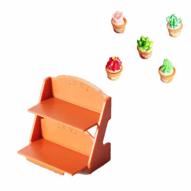 Dollhouse 1:12 Scale Furniture Double Bookshelf Plant Stand Shelves Miniature