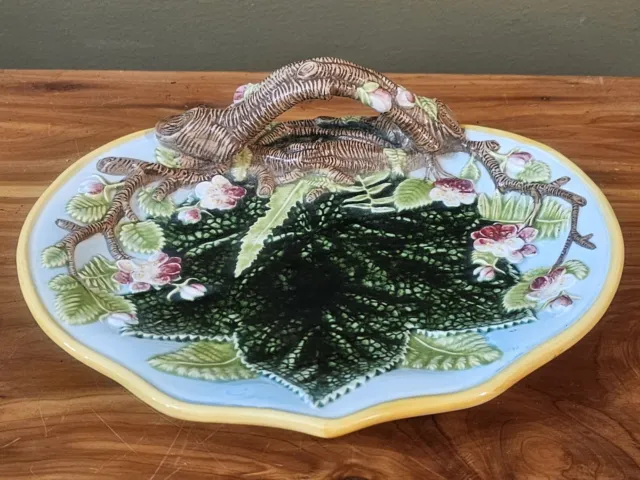 Vintage Museum Mottahedeh Reproduction Majolica Twig Leaf Dish/Plate/Tray Italy