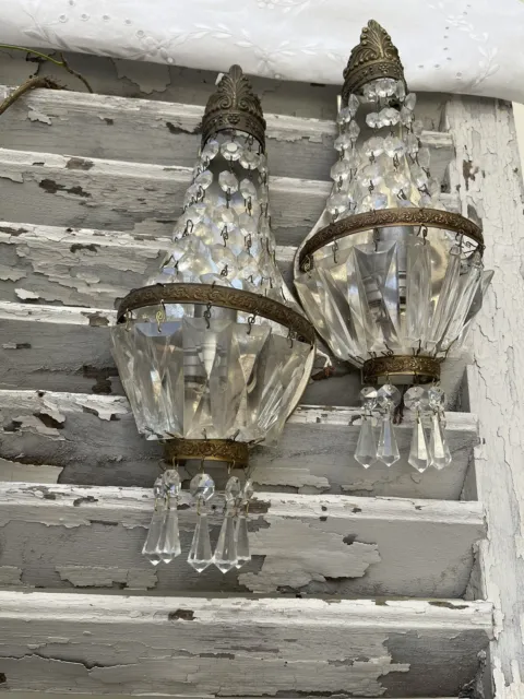 Pair Vintage French Wall Sconces, Candle Holders, Old Candle Wall Lights