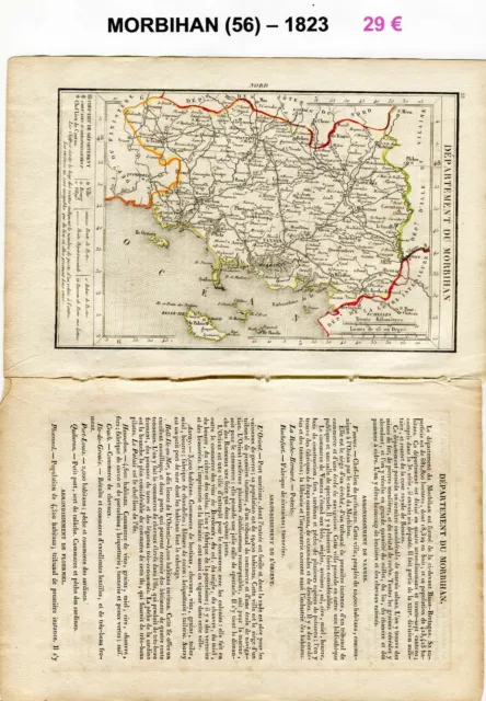 Dépt 56 - XIX ème Siècle Belle Petite Carte avec 2 Pages de Renseignements  1823