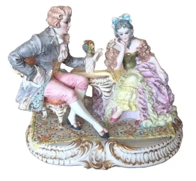 Antique Rococo Majolica Porcelain Figurine Lady And Gentleman Italy