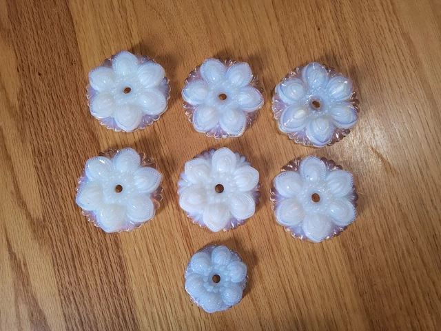 Antique Victorian Opalescent Sandwich Glass Tiebacks NO Hardware 7 Pieces