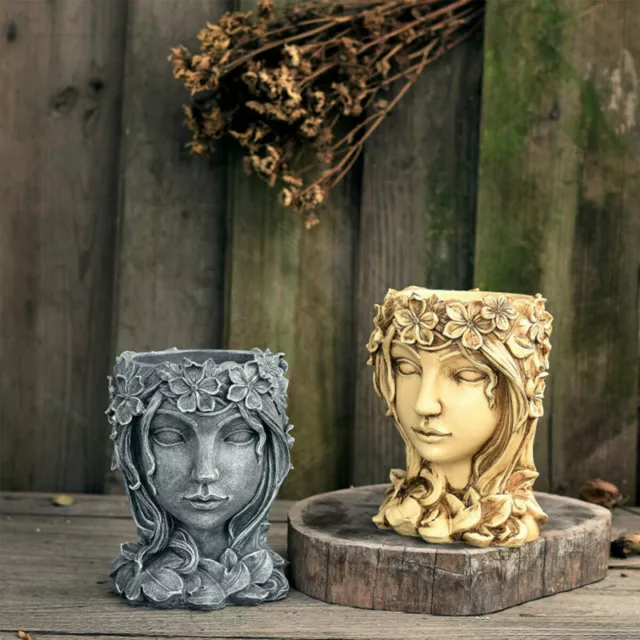 Greek Goddess Head Statue Flower Pot Succulent Planter Resin Vase Home Art Decor