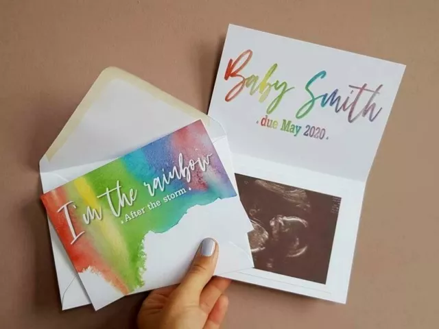 Rainbow Baby pregnancy announcement new baby card  personalised add scan photo