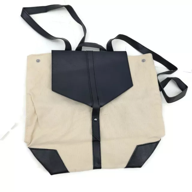 New Deux Lux Ivory Canvas Backpack Black Vegan Leather Bag Purse