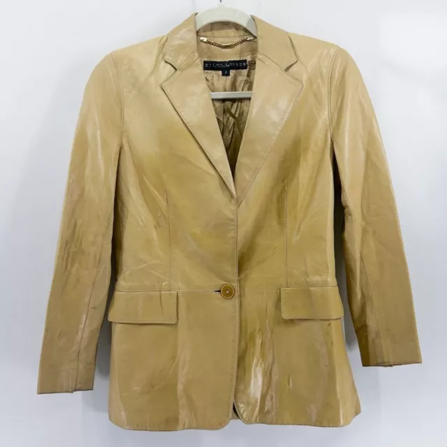 Ralph Lauren Black Label Tan Genuine Leather Single Breasted Blazer Jacket