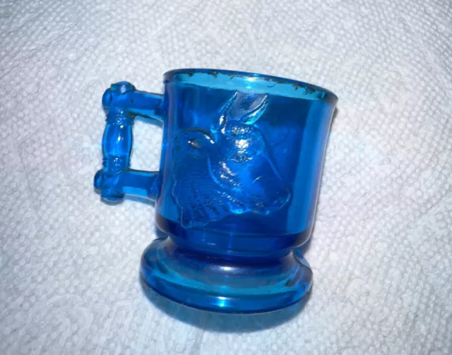 Antique Blue EAPG Cobalt Blue Deer and Bull Miniature Glass Child's Mug / Cup