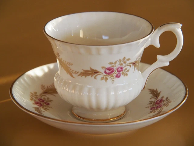 Footed Teacup and Saucer, Crown Staffordshire, England, Bone China, Gold Floral,