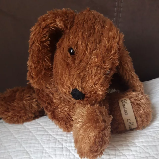 C1/Doudou Louise Mansen Frika chien peluche marron avec noeud à carreaux l. 33cm