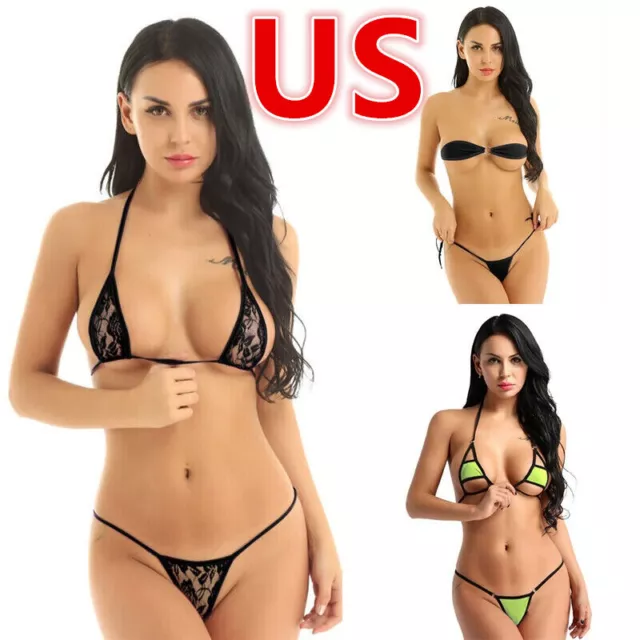 US Women's Bikini Set  Mini Micro Bra G-string Thongs Underwear Sexy Swimwear