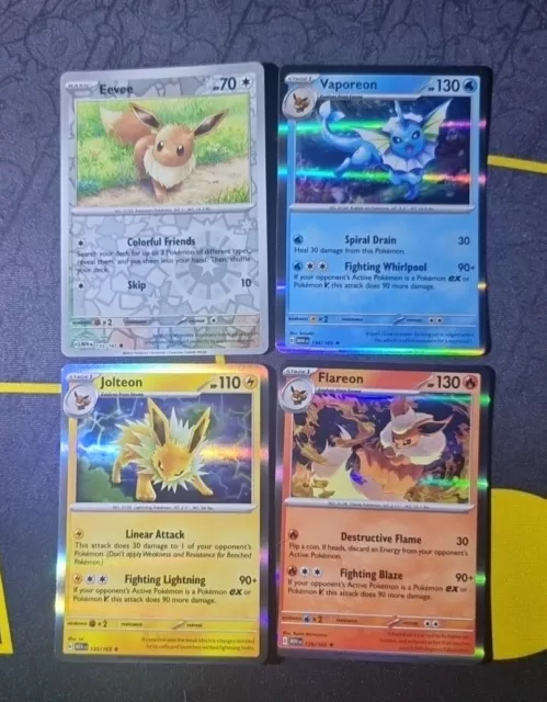 Pokemon Card 151 Eeveelution Holo Rare Bundle Vaporeon Jolteon Flareon  Eevee