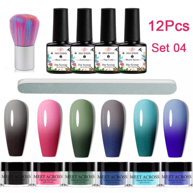 MEET ACROSS 10ml Nail Dipping Powder System Liquid File Brush Kit 10/12Pcs/Set