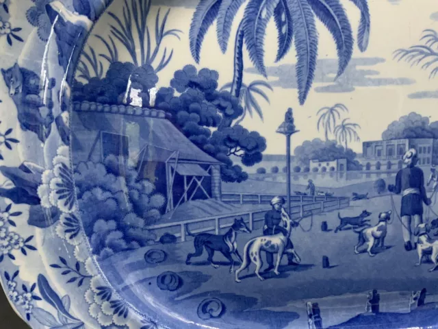 Spode  Pearlware Transfer Printed Indian Sporting Series Blue  Platter  1820 2