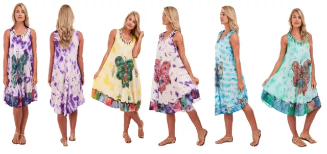 Ladies Womens Summer Butterfly Loose Fit Sleeveless Top Tie Dye Maternity Dress