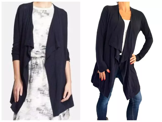 VINCE Drape Front  Waterfall Navy Blue Open Wool Cardigan Sweater S $275