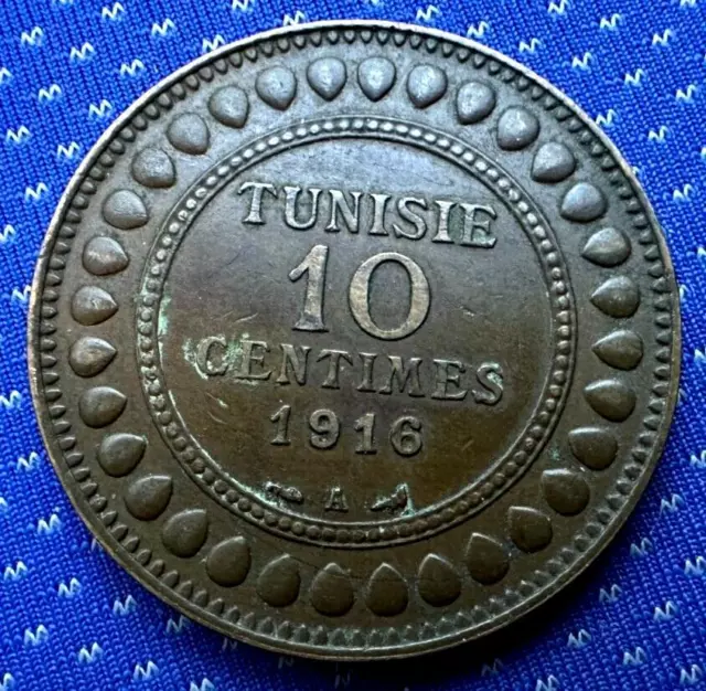 1916 Tunisia 10 Centimes Coin AU ( AH 1334 / ONLY 1 Million )   #MX07