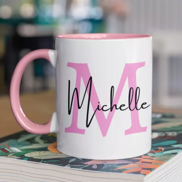 Personalised Name Mug Pink Initial Name Custom Coffee Cup Mum Her Christmas Gift