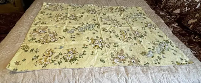 VINTAGE 1950S BARKCLOTH CHILDRENS/BABY Chicks Bunnies Kittens yellow blue poodle