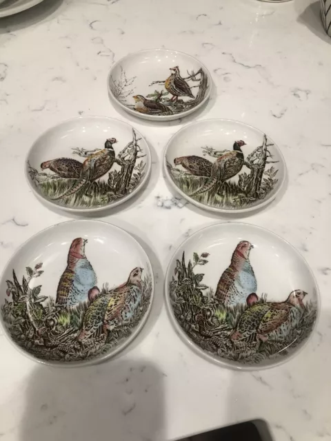 5-Vintage Johnson Bros Partridge 4 1/4" Coasters Butter Pat Plates -England